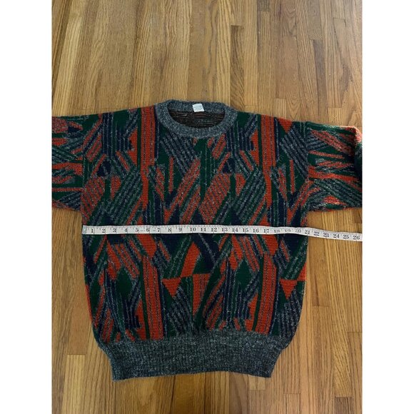 1980s men's Coogi style sweater, red, green, blue, gray, Medium - Picture 7 of 8